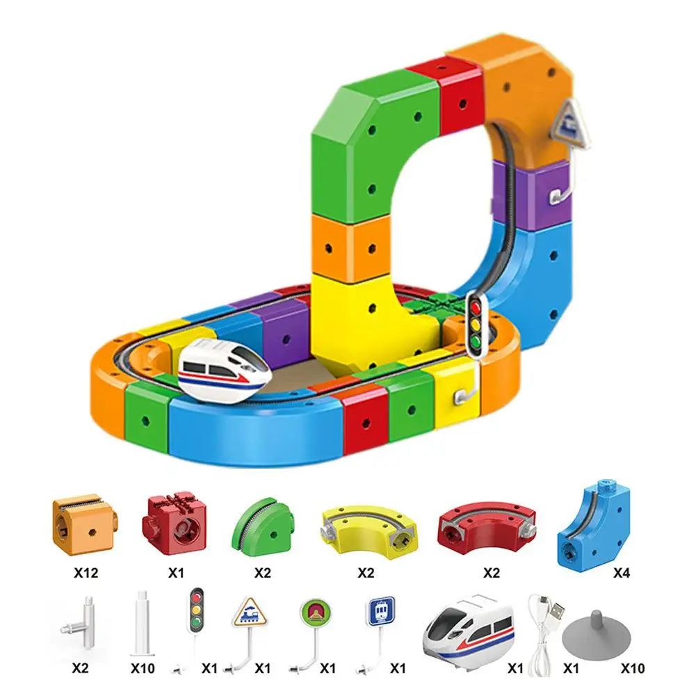 STEM Train Track Set – DIY 3D Railway Building Toy with Electric Train