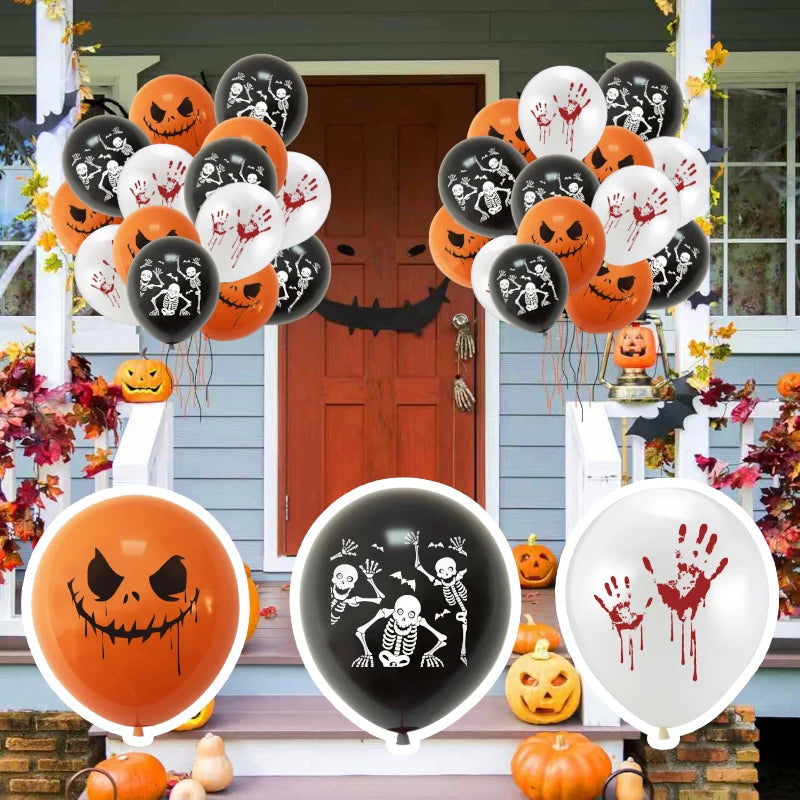 12-30pcs 12 In Latex Balloons 3 Styles Bloody Hand and Skull  Scary Expression Balloons for Halloween Party Decoration Supplies