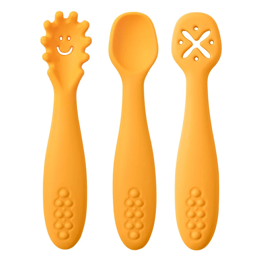 Baby Feeding Spoons – 3PC Silicone Toddler Weaning Utensil Set