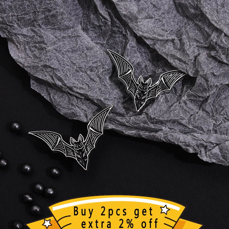 Gothic Bat Enamel Pin – Vintage Halloween Lapel Brooch