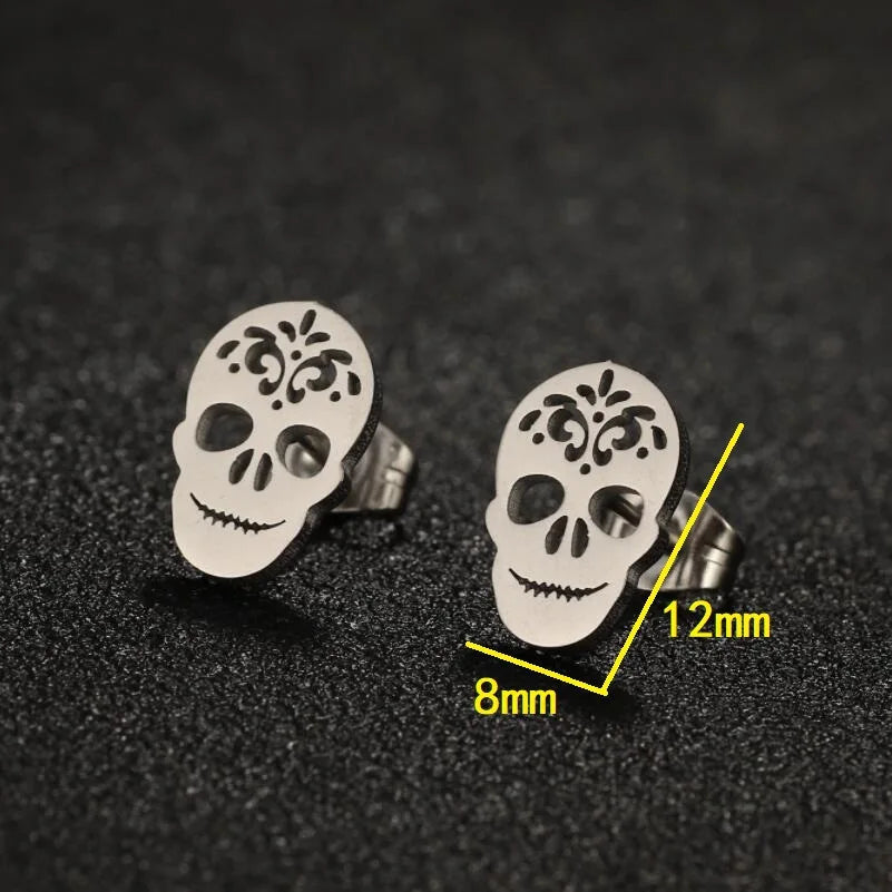 Skull Stud Earrings – Stainless Steel Gothic Earrings for Women