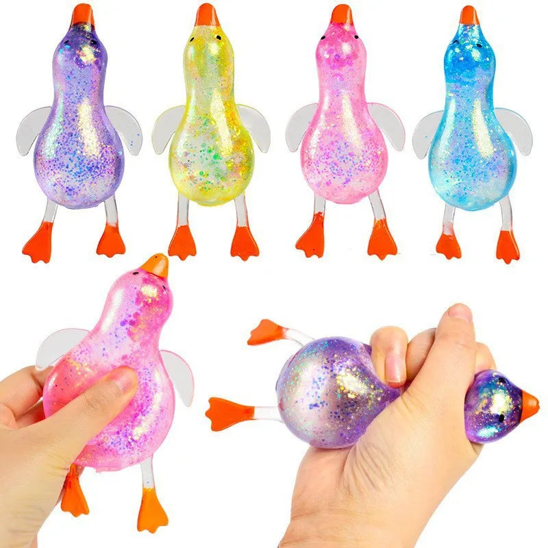 Sensory Squeeze Toy – Colorful Aurora Glitter Duck Stress Relief Toy