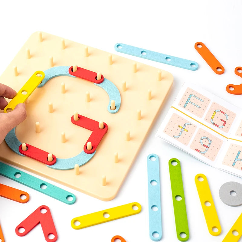 Montessori Pegboard Toy Wooden Geometric Fine Motor Learning Board