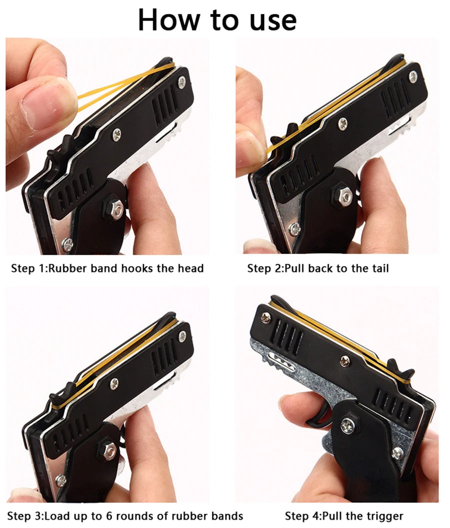 Rubber Band Launcher Toy – Mini Folding Keychain with 60 Bands