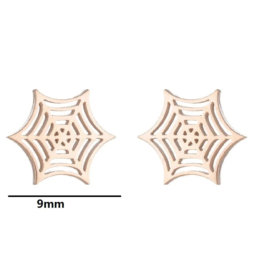 Spider Web Stud Earrings Black Gothic Stainless Steel