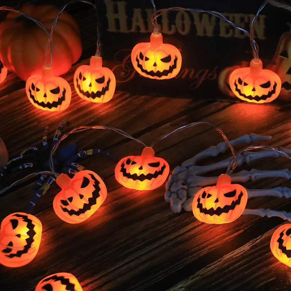 Halloween String Lights – LED Pumpkin Ghost Spider Web Decor