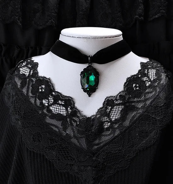 Gothic Choker Necklace Velvet Vampire Pendant