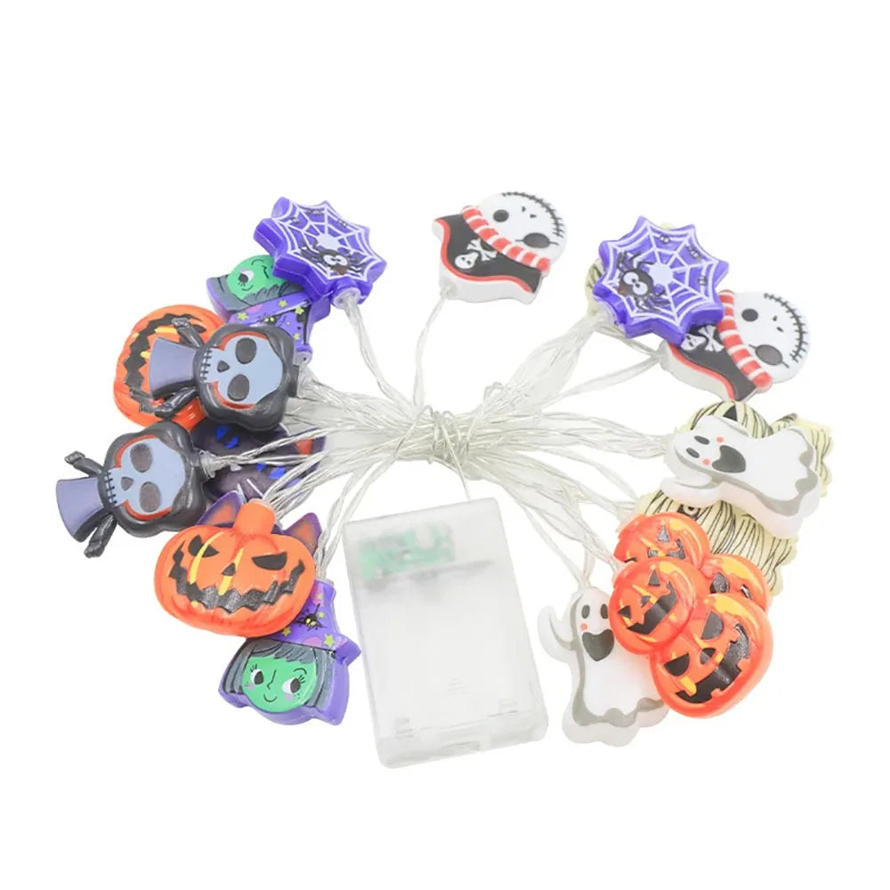 Halloween String Lights – LED Pumpkin Ghost Spider Web Decor