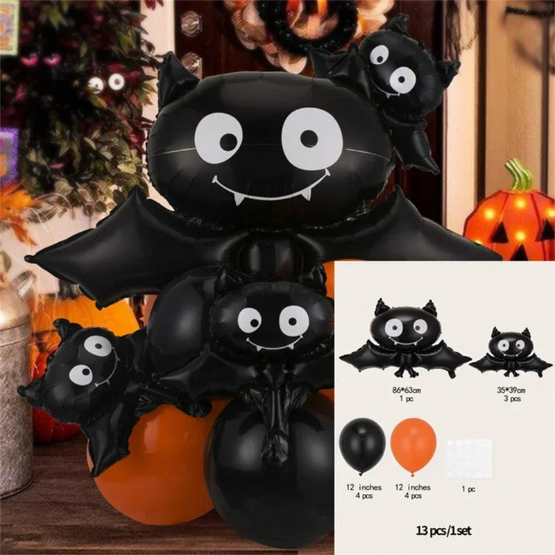 12/13pcs Happy Halloween Balloon Set With Black kids-game-jumpsuit-costume-red-greenOrange Latex Globos Ghost Bat Pumpkin for Haunted House Room Halloween Eve Decor