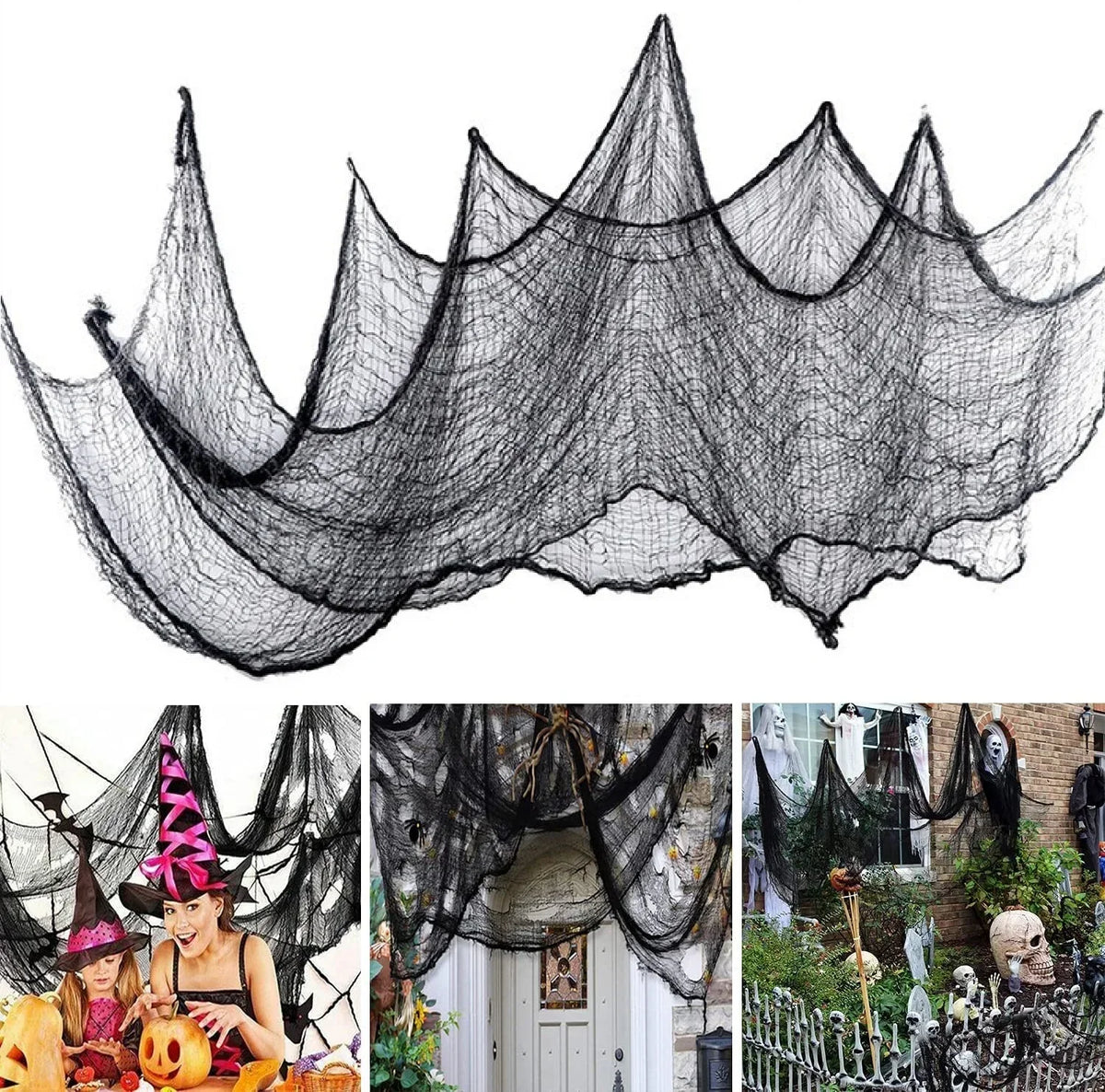 Halloween Creepy Cloth Black Gauze 76cm x 183cm Spooky Decor