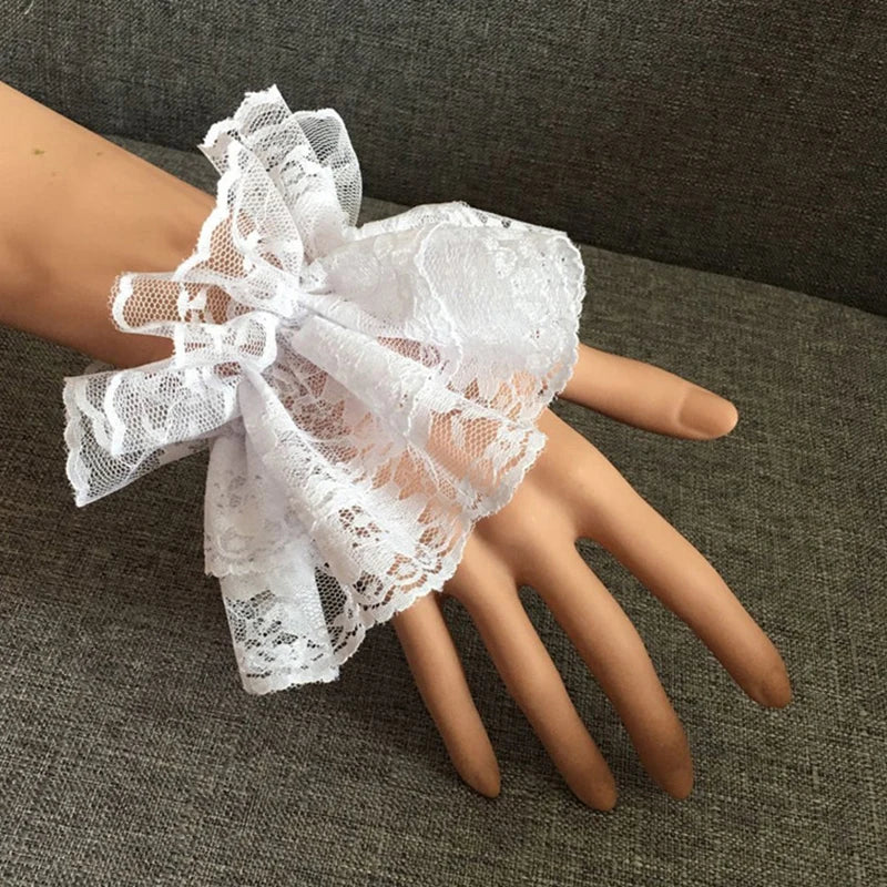 Lace Wrist Cuffs – Ruffled Floral Black Lace Accessories