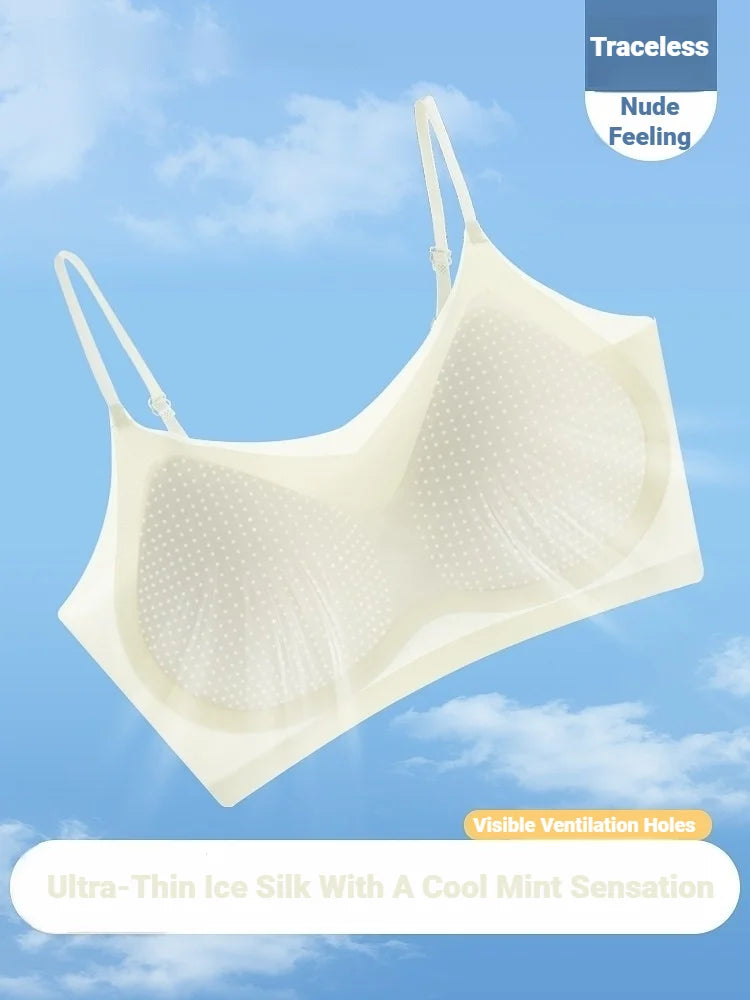 CHUANGERM Ultra‑Thin Breathable Ice Silk Bra Lingerie Women's Seamless Back Halter Vest Top Bra Wraps Small Breasts Top