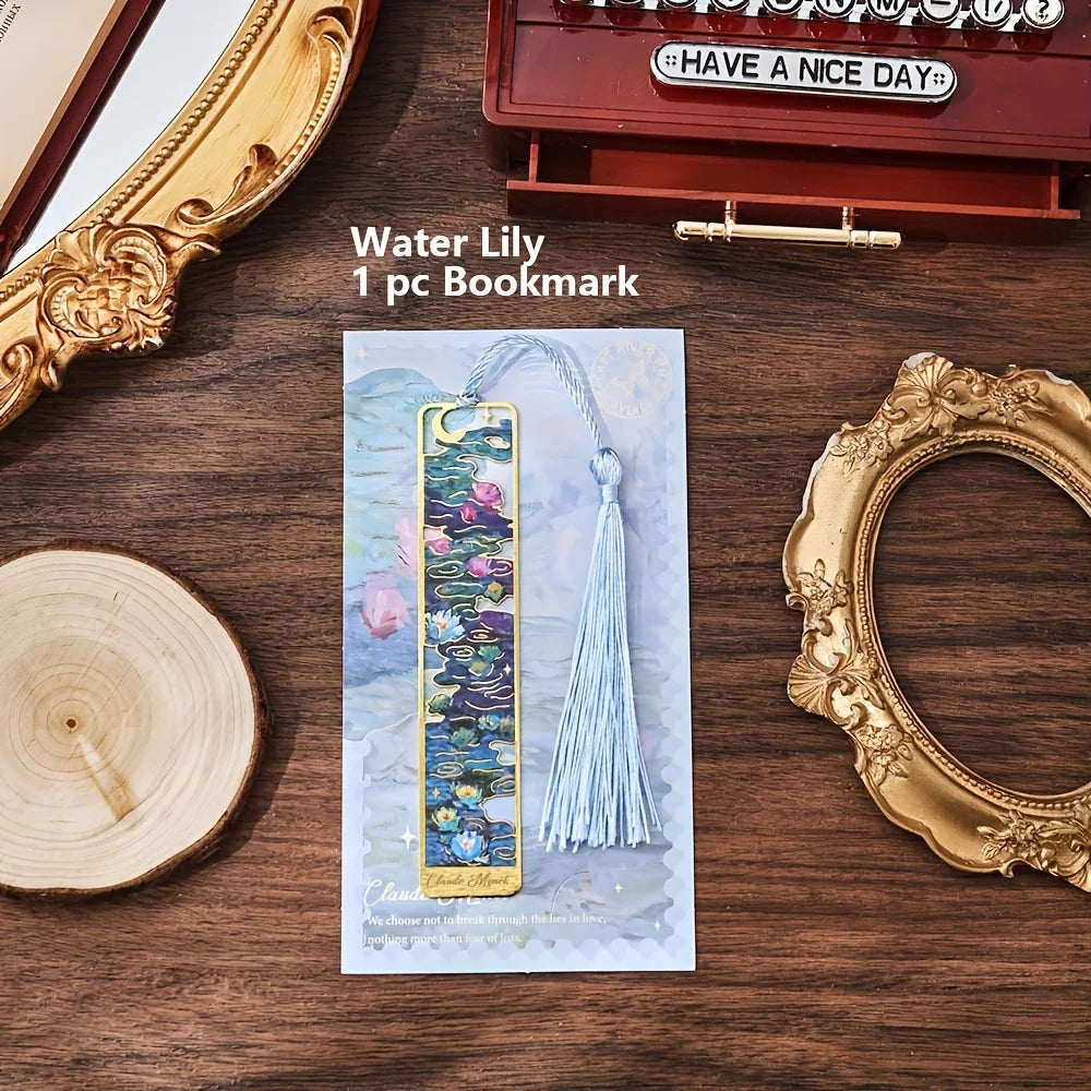 Metal Bookmarks Vintage Oil Painting Tassel Reading Set