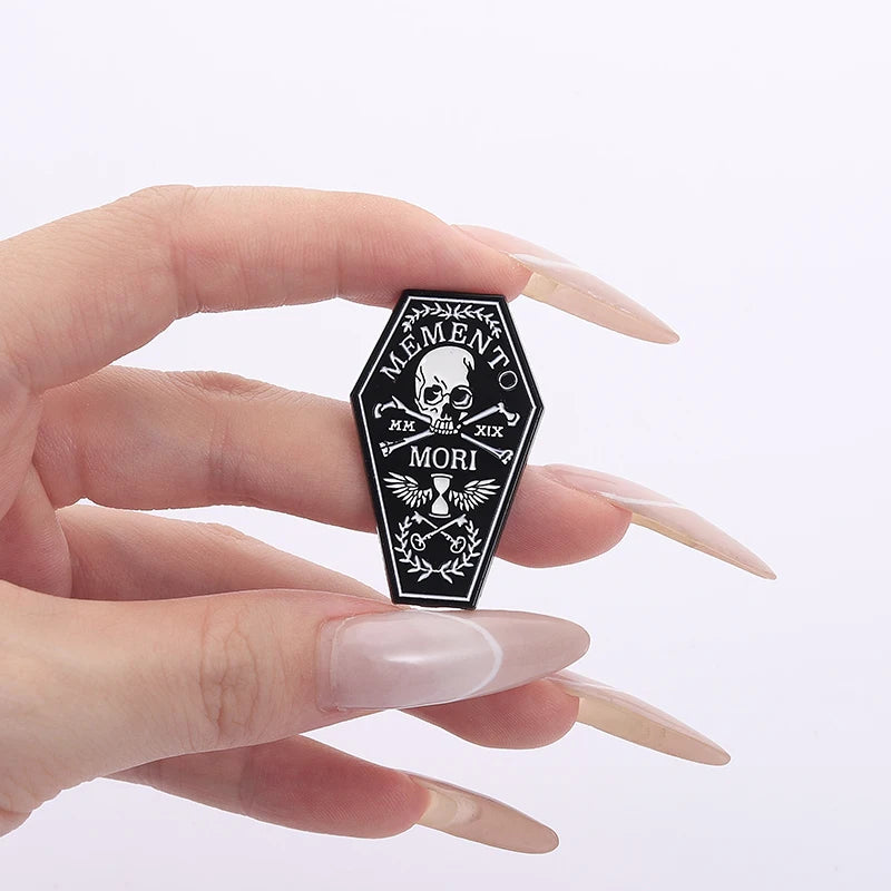 Skull Enamel Pin Gothic Skeleton Coffin Lapel Brooch
