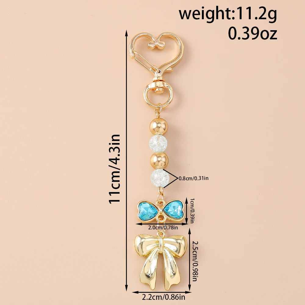 Cute Bowknot Love Heart Keychain Crystal Pearl Key Ring Pendants for Women Girls Handbag Decor DIY Handmade Key Chain Gifts
