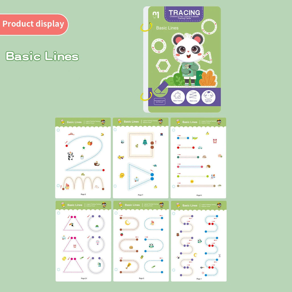 Reusable Tracing Workbook for Kids – Drawing & Writing Practice