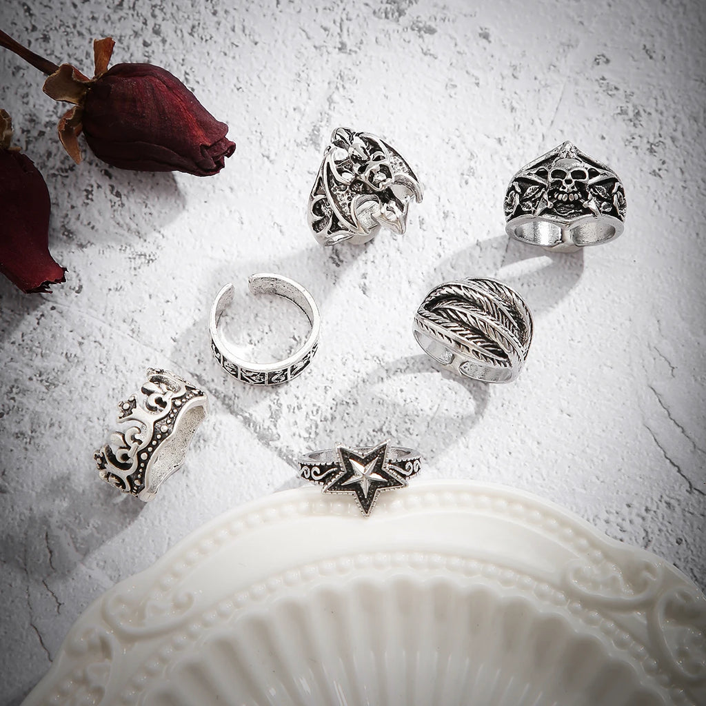 Gothic Skull Rings 6-Piece Set