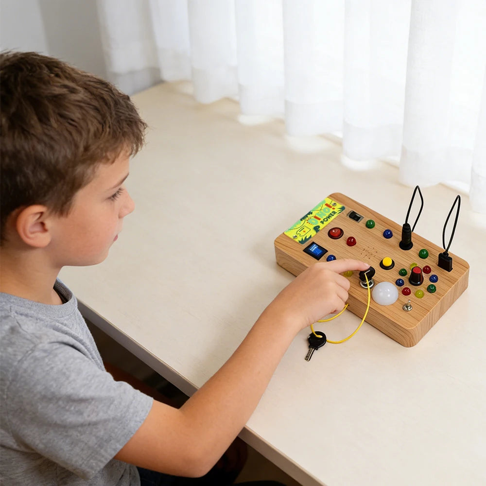 Montessori Busy Board – LED Switch & Fine Motor Skills Toy