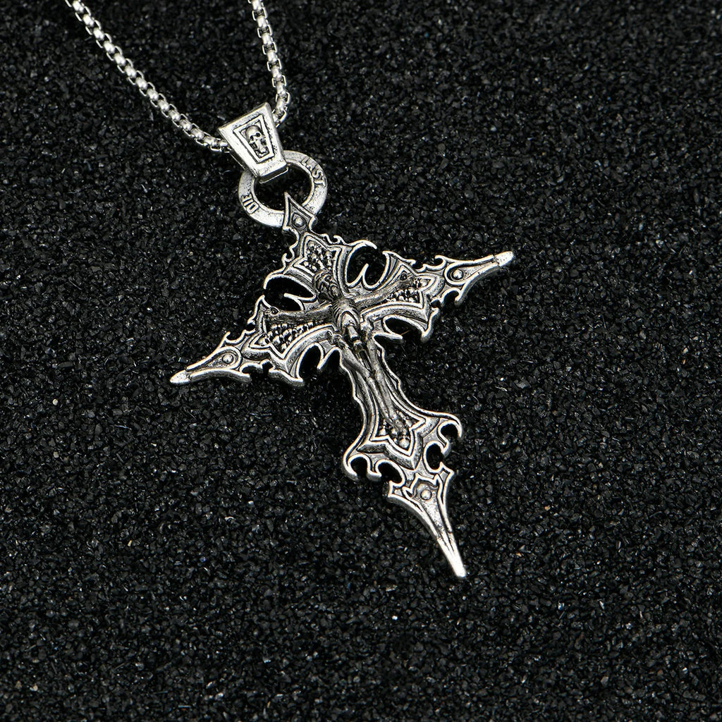 Gothic Cross Pendant Necklace Retro Skull Design