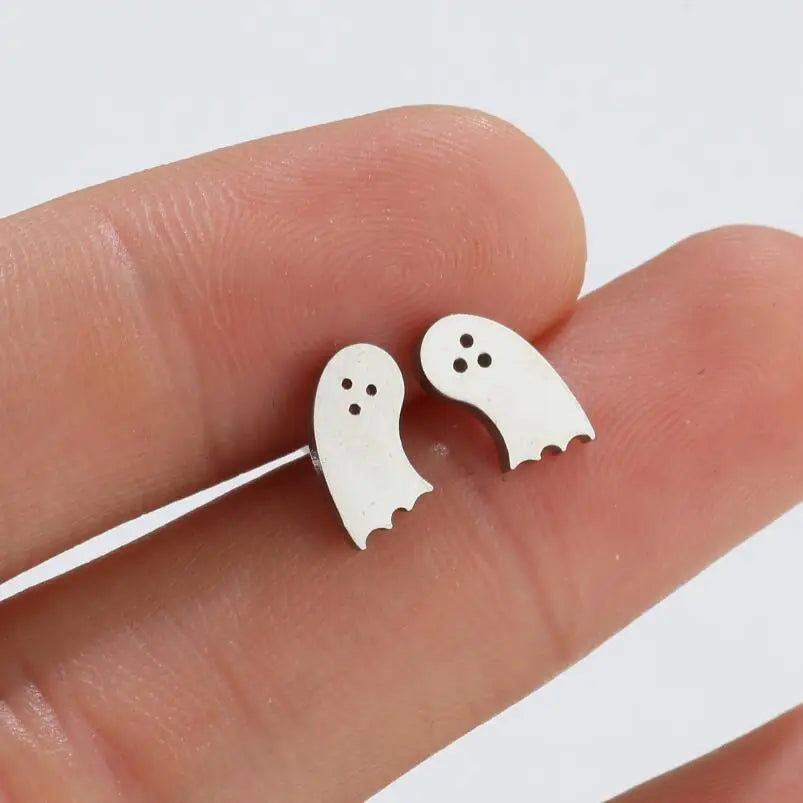 Halloween Bat Spider Earrings – Black Stainless Steel Punk Jewelry