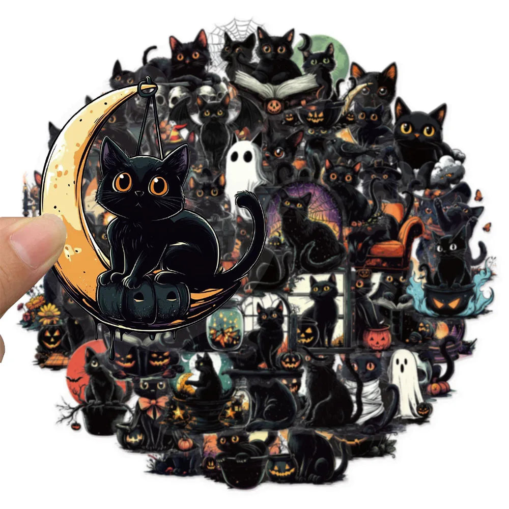 Halloween Cat Stickers – Cute Black Cat Waterproof Set
