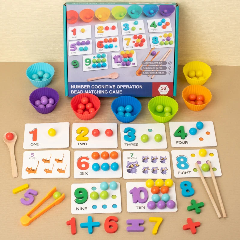 Color Sorting Toy – Montessori Wooden Bead Matching & Fine Motor Set