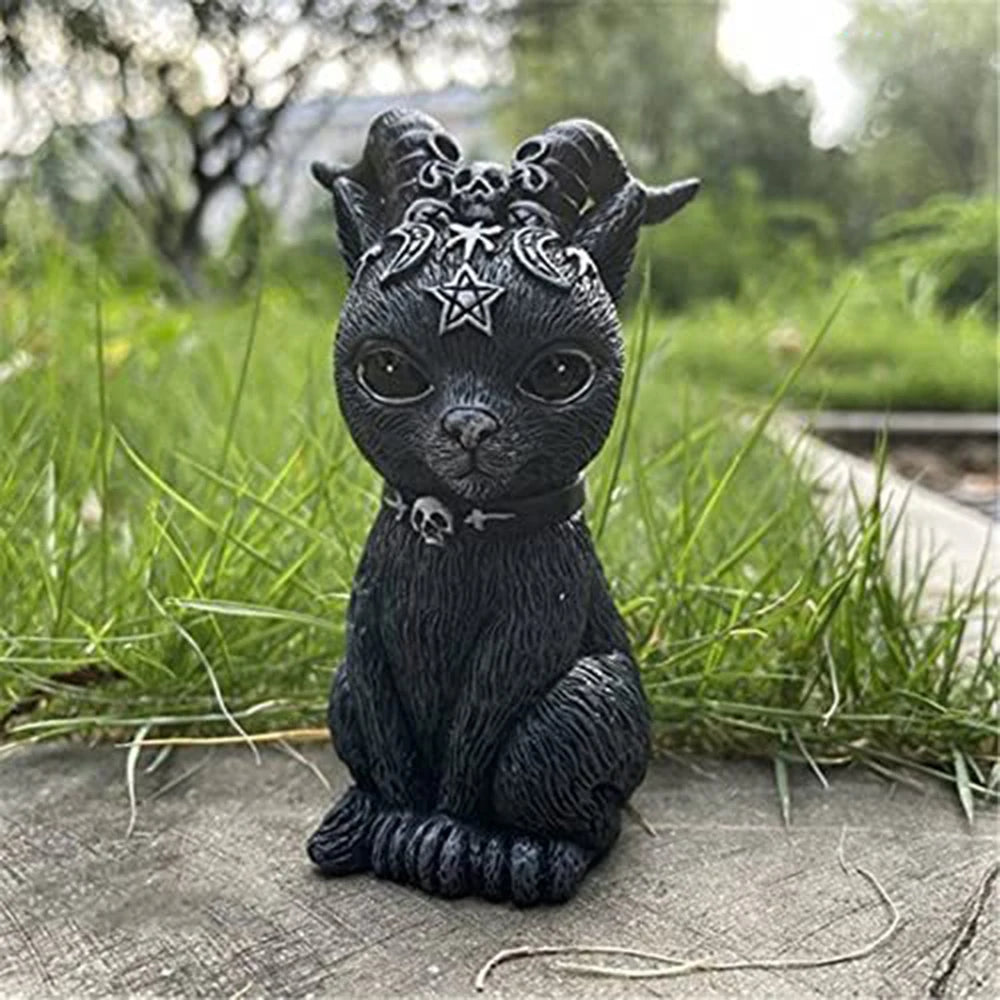 Black Cat Halloween Figurine, Resin Witch Cat Statue for Home Decor