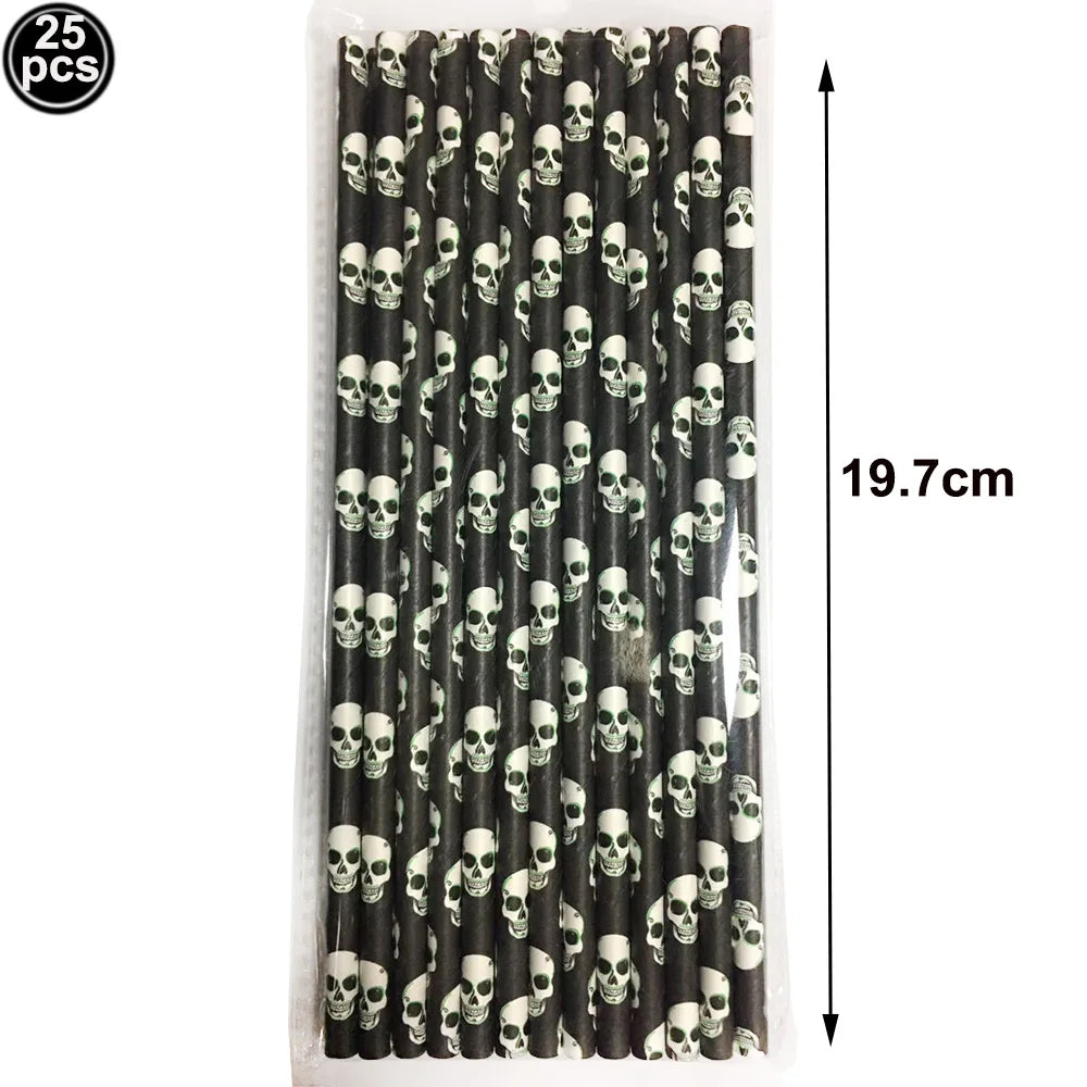 Halloween Paper Straws, Disposable Party Straws with Spooky Patterns