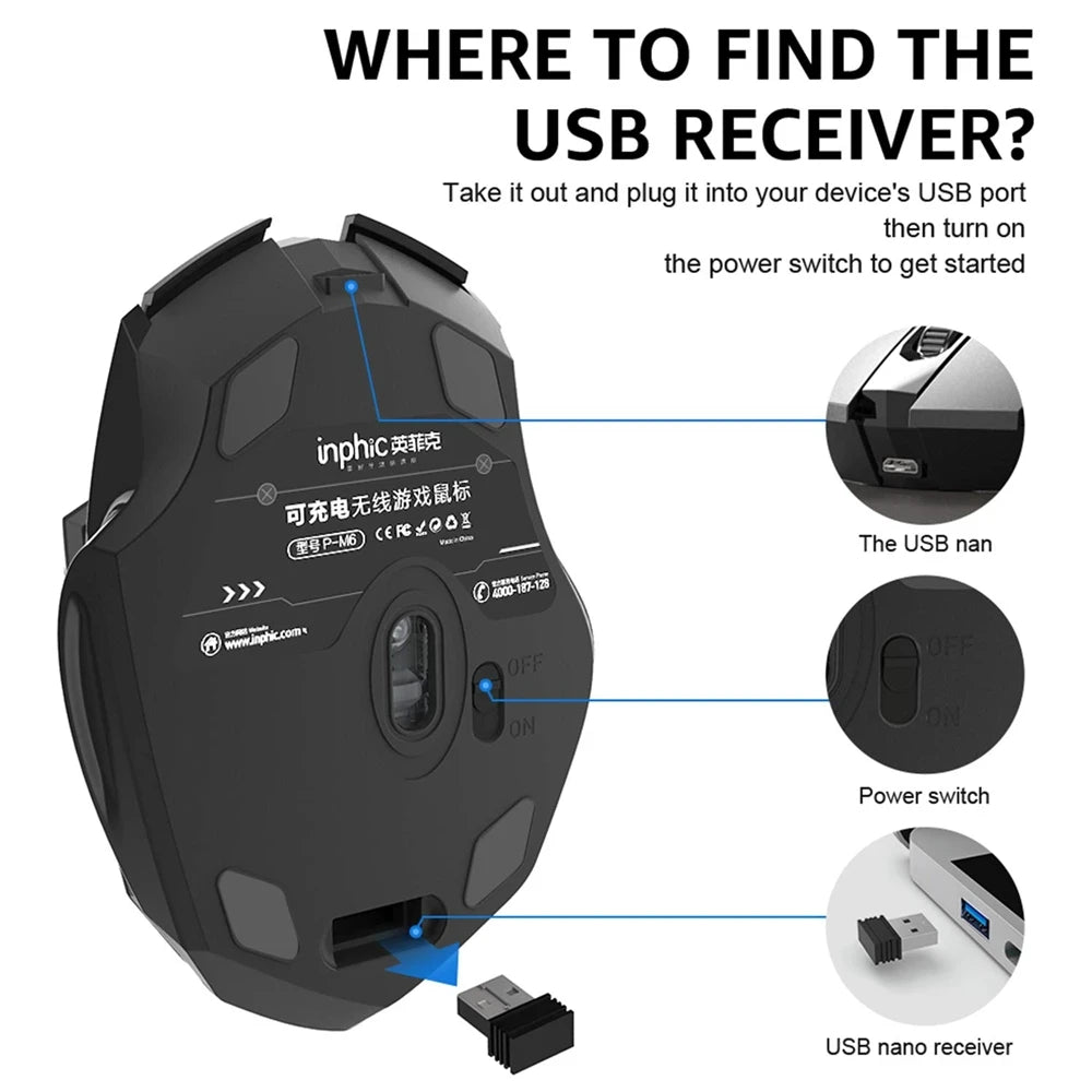 Wireless Computer Mouse – Rechargeable Ergonomic Silent Design