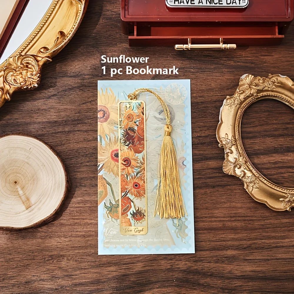 Metal Bookmarks Vintage Oil Painting Tassel Reading Set