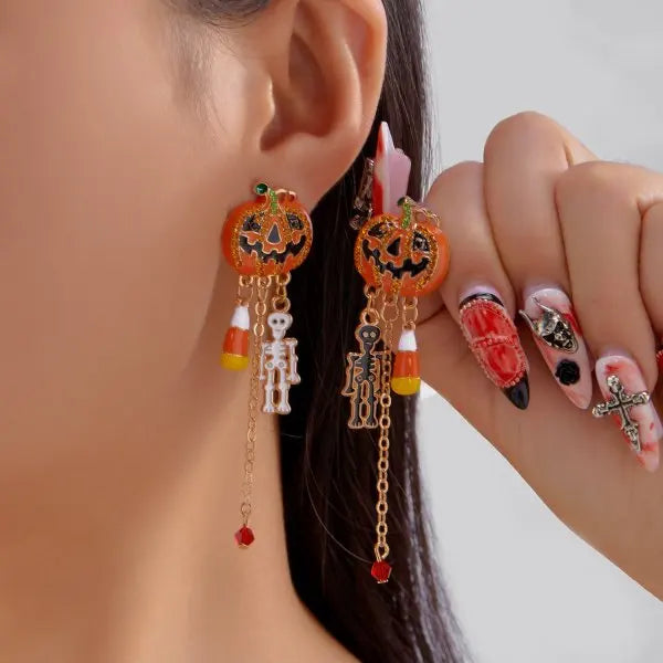 Vampire Bat Earrings Gothic Red Crystal Drop Halloween Jewelry