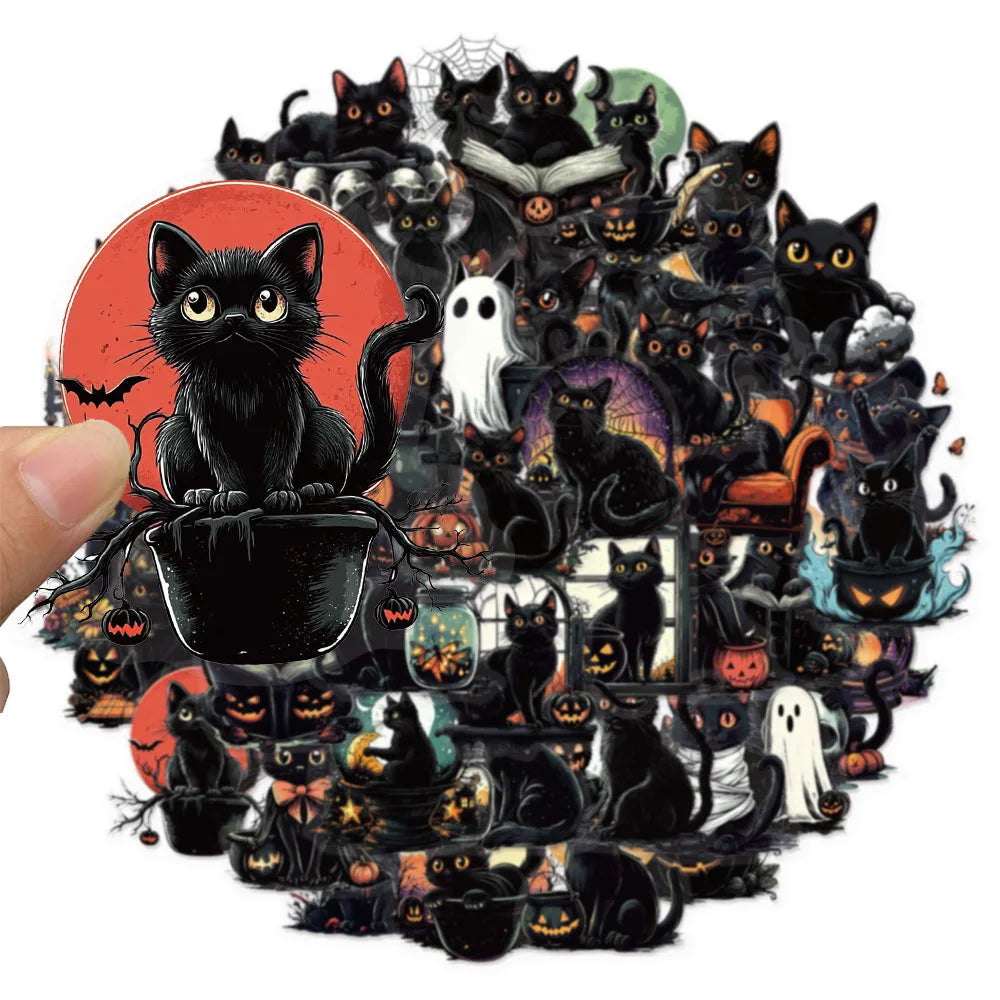 Halloween Cat Stickers – Cute Black Cat Waterproof Set