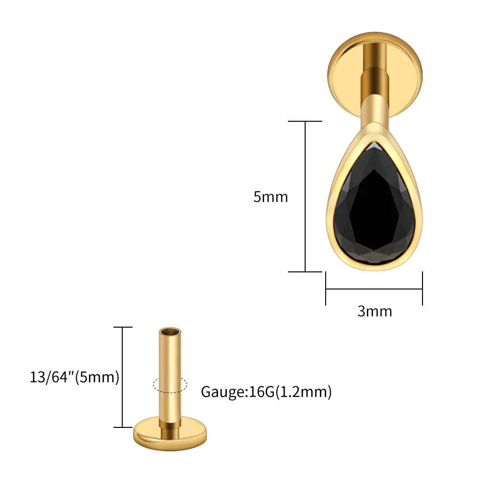 Titanium Labret Stud Teardrop Garnet CZ Cartilage Earring