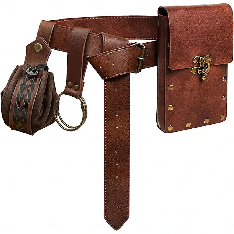 Medieval Cosplay Belt – Renaissance Faux Leather Waist Bag Set
