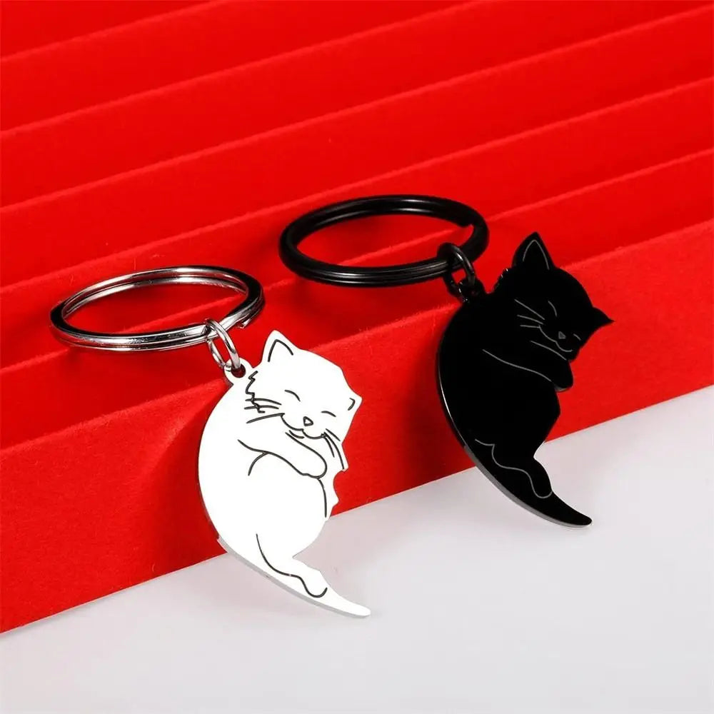 Matching Cat Keychains, 2-Piece Cat Key Ring Set for Couples