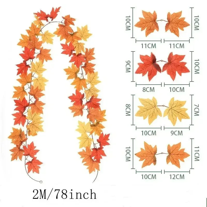 Artificial Maple Leaf Wreath – 200CM Autumn Hanging Decor