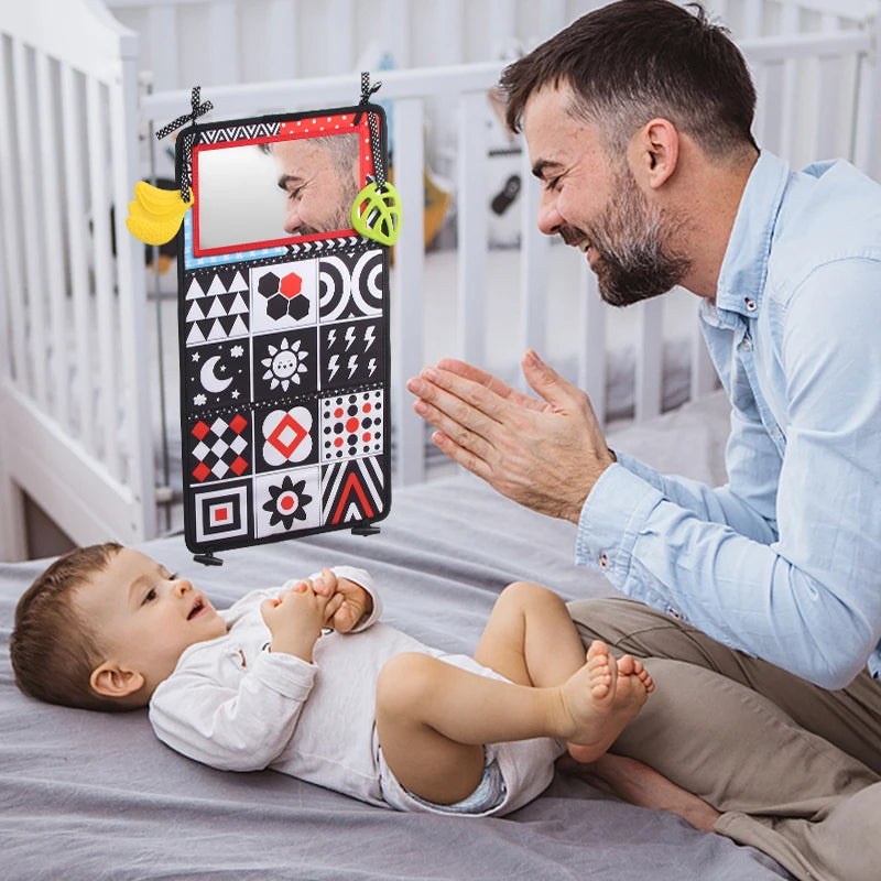 Baby Tummy Time Mirror – Black & White Sensory Toy for 6–24 Months