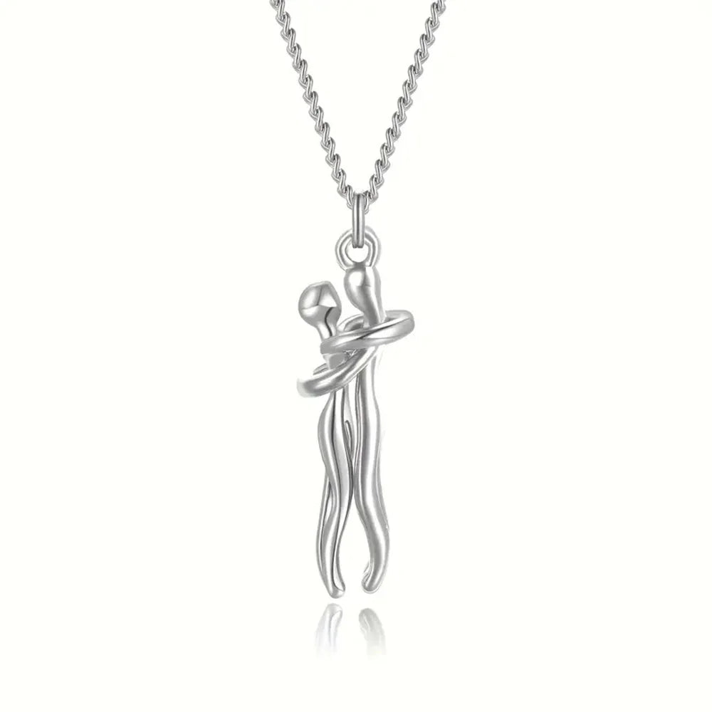 Black Hug Pendant Necklace – Elegant Love Symbol for Daily Wear