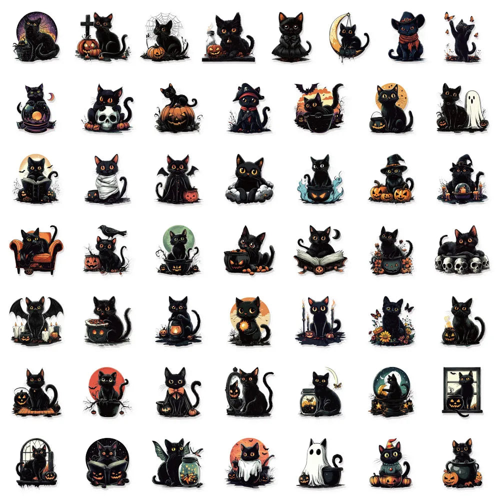 Halloween Cat Stickers – Cute Black Cat Waterproof Set