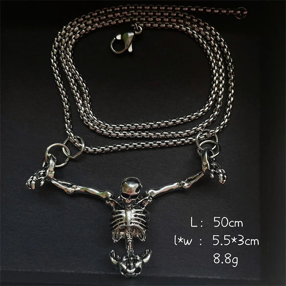 Punk Skull Necklace Captivity Skull Pendant Bicycle Rock Jewelry Gift For Men And Women Zinc No Gems