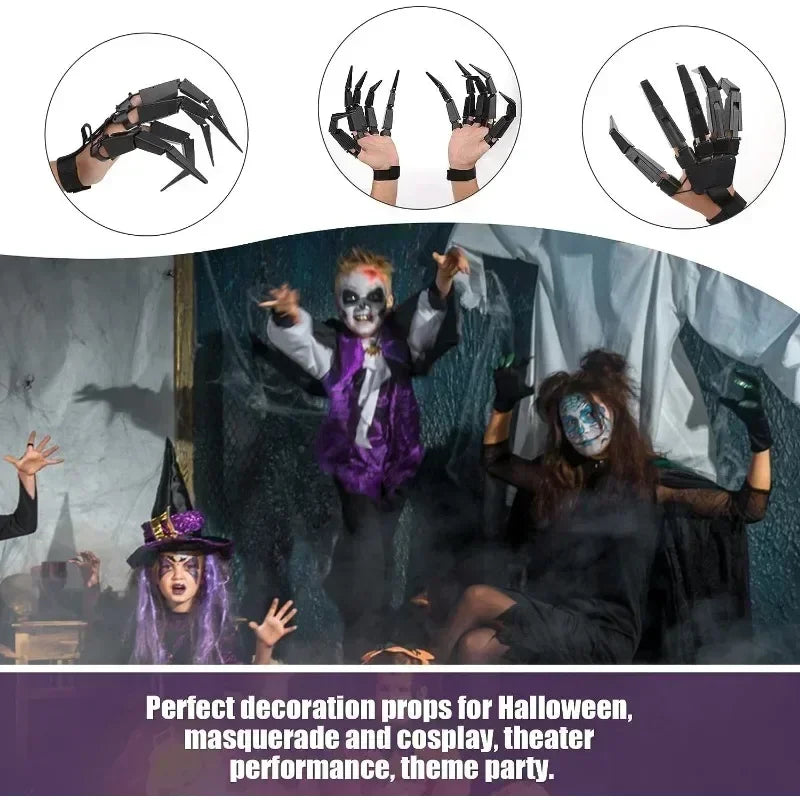 Halloween Skeleton Hand Prop, Articulated Finger Glove for Cosplay