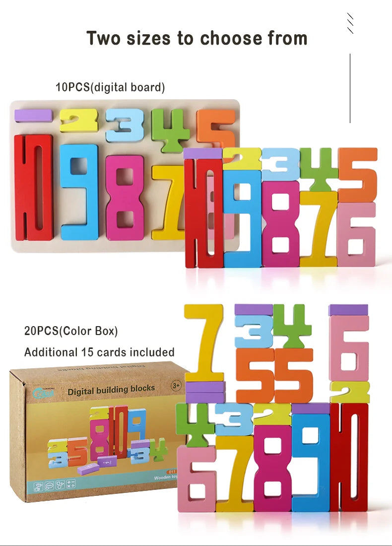 Wooden Number Blocks, Montessori Counting & Stacking Toy
