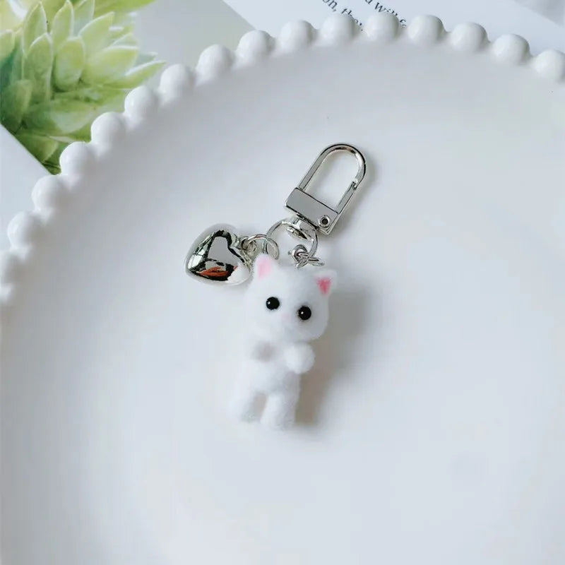 Cat Keychain, Cute Flocked 3D Cat Bag Charm for Phone and Car Keys