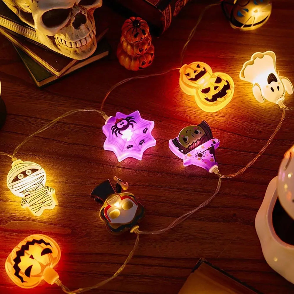 Halloween String Lights – LED Pumpkin Ghost Spider Web Decor