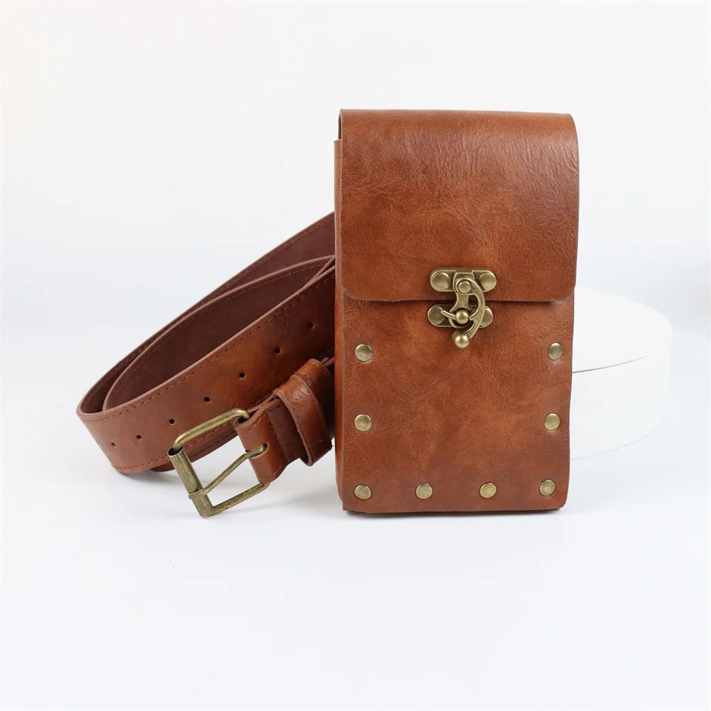 Medieval Cosplay Belt – Renaissance Faux Leather Waist Bag Set