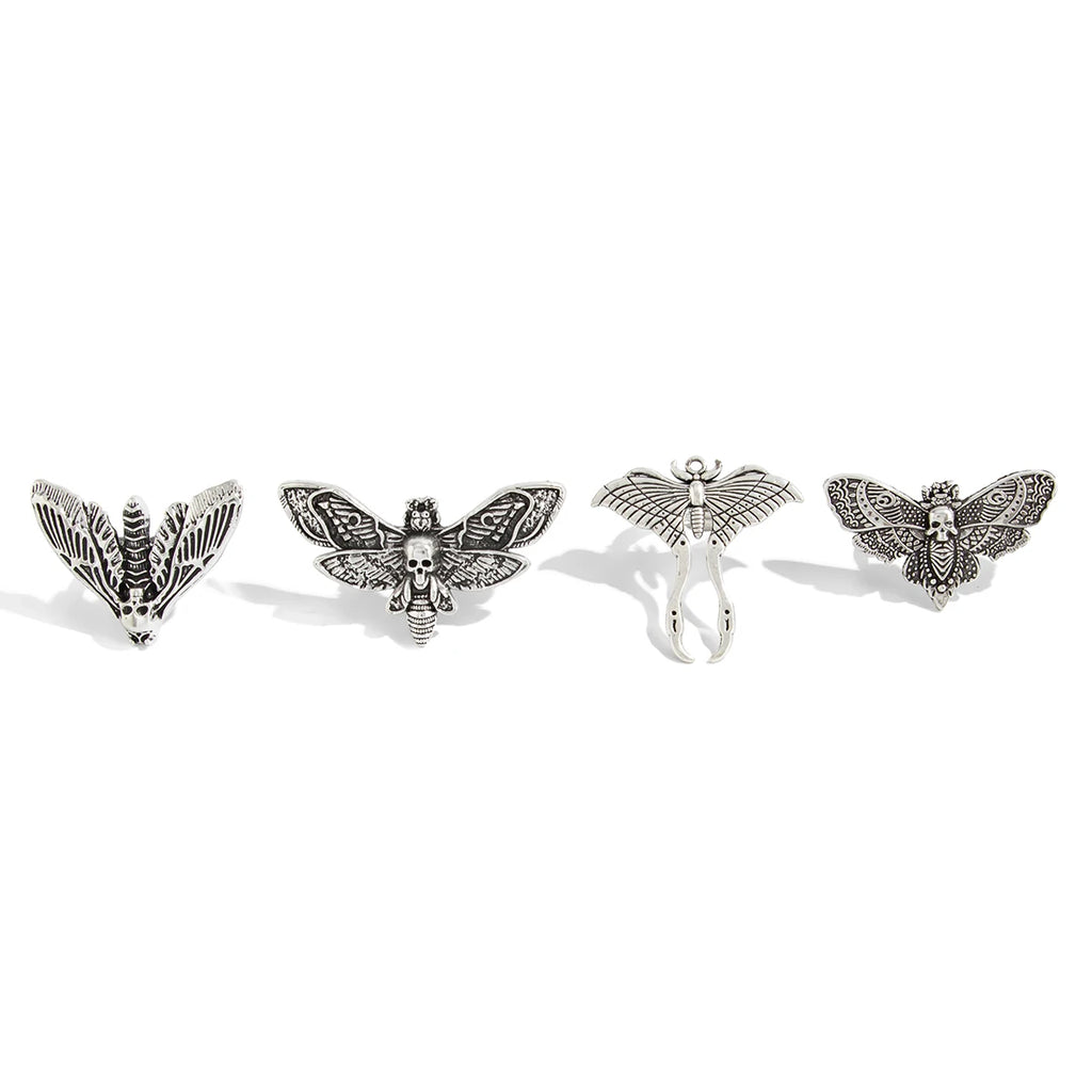 Gothic Skull Ring Set 4-Piece Butterfly Moth Punk Rings