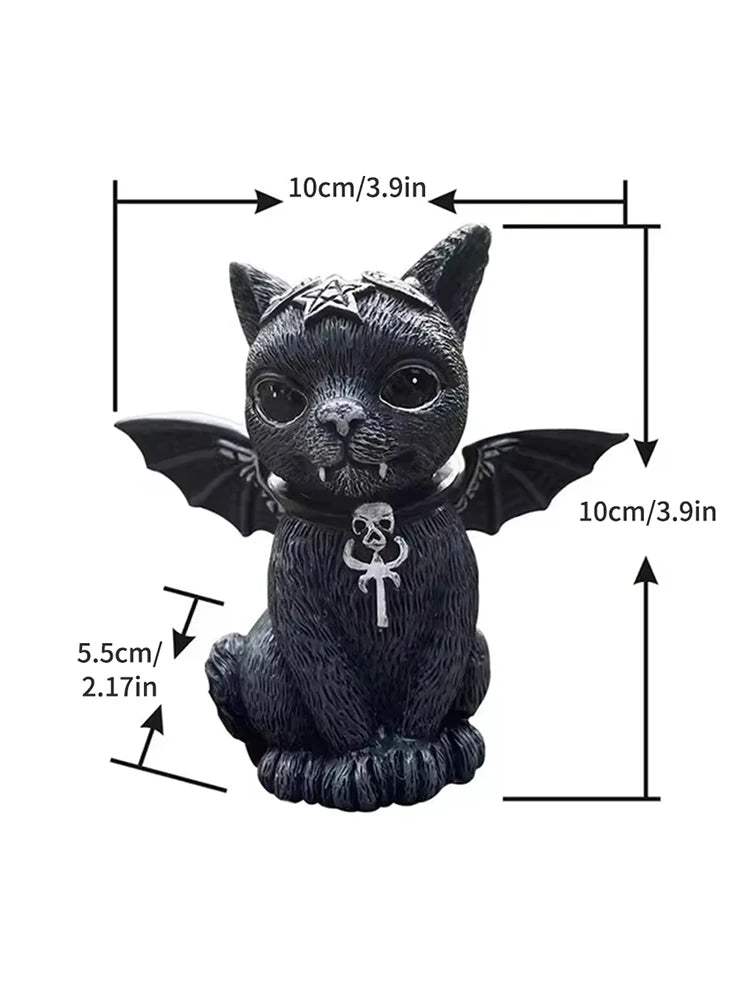 Black Cat Halloween Figurine, Resin Witch Cat Statue for Home Decor