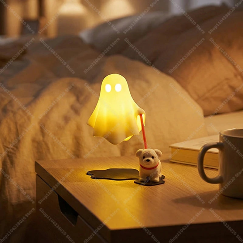 Ghost LED Night Light with Dog Figure, Warm Light Desk Lamp