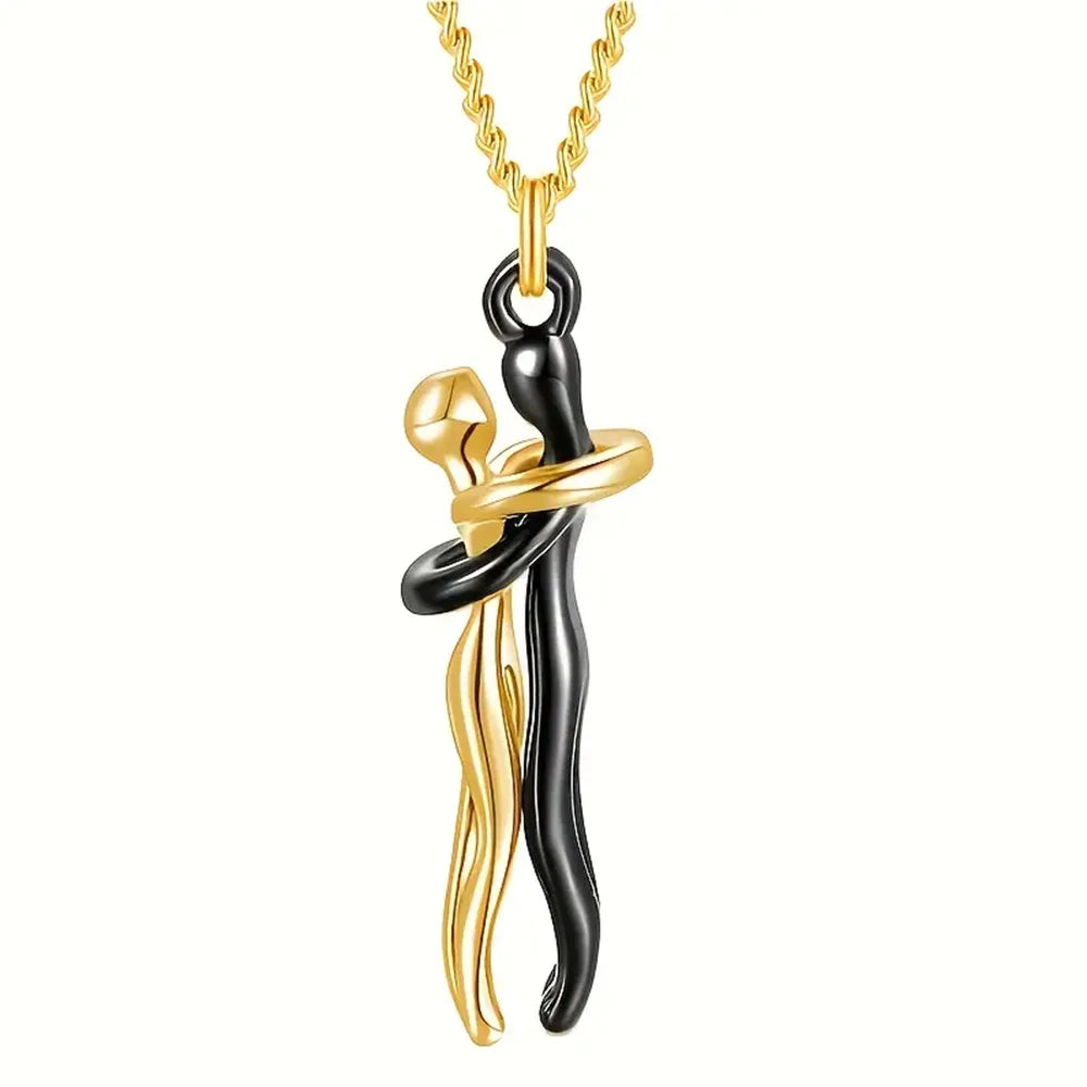 Black Hug Pendant Necklace – Elegant Love Symbol for Daily Wear