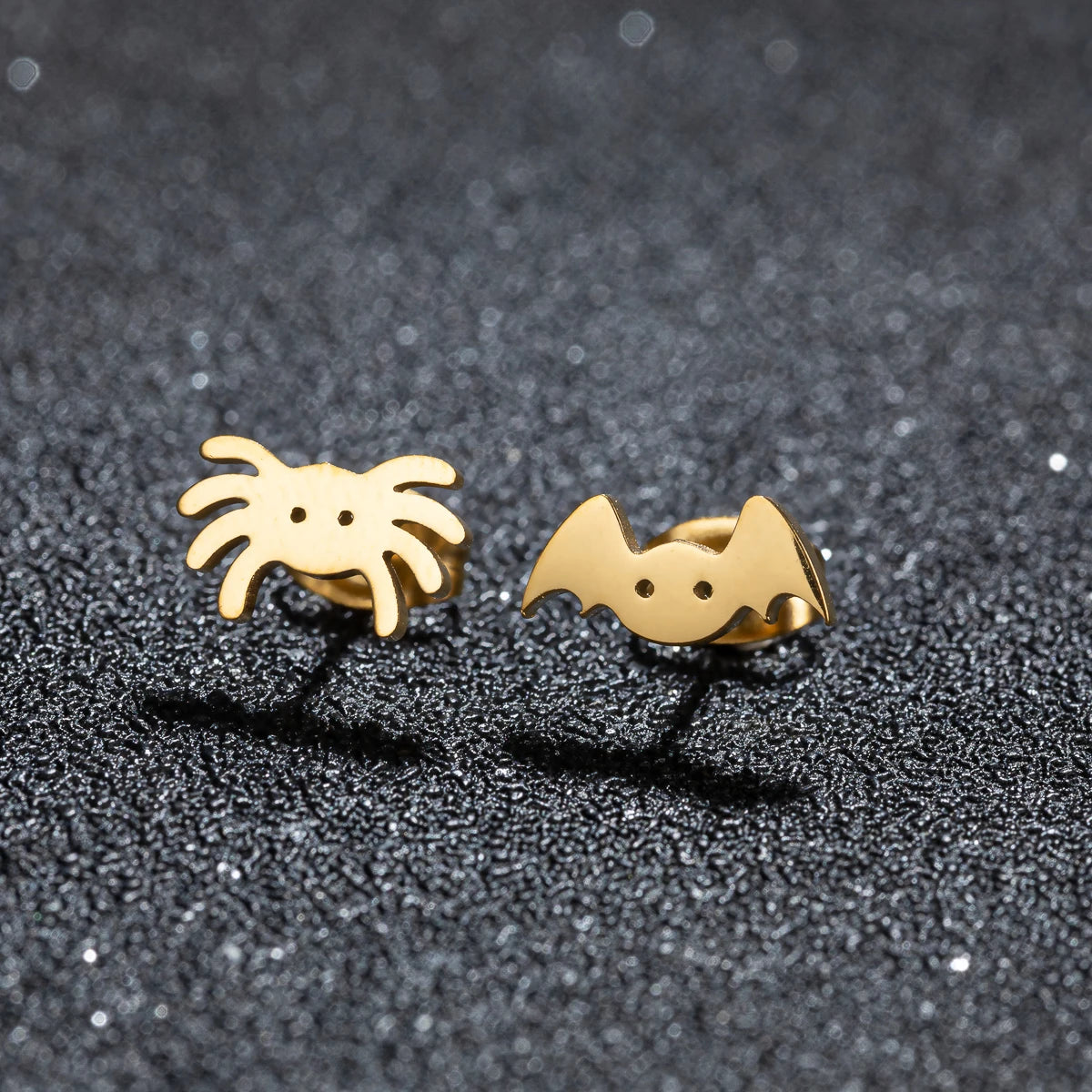 Spider Web Stud Earrings Black Gothic Stainless Steel